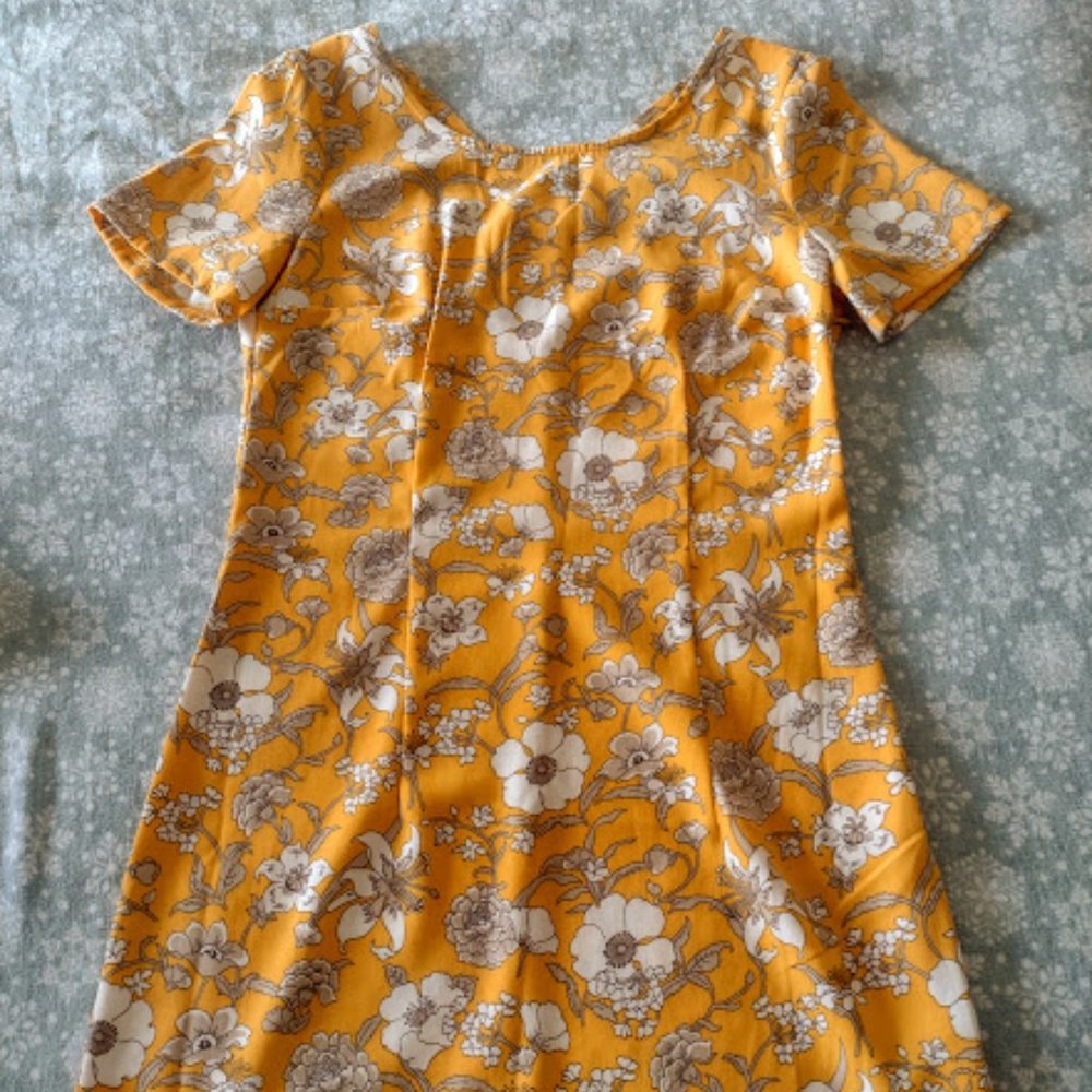Floral yellow mini dress, vintage,  summer